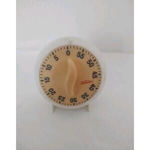 Vintage! Sunbeam Mechanical Kitchen Timer White & Cream with Black Numbers Works